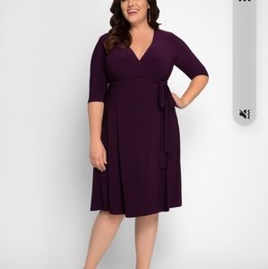 Kiyonna Plus Size Essential Wrap Dress in Dark Mauve.
